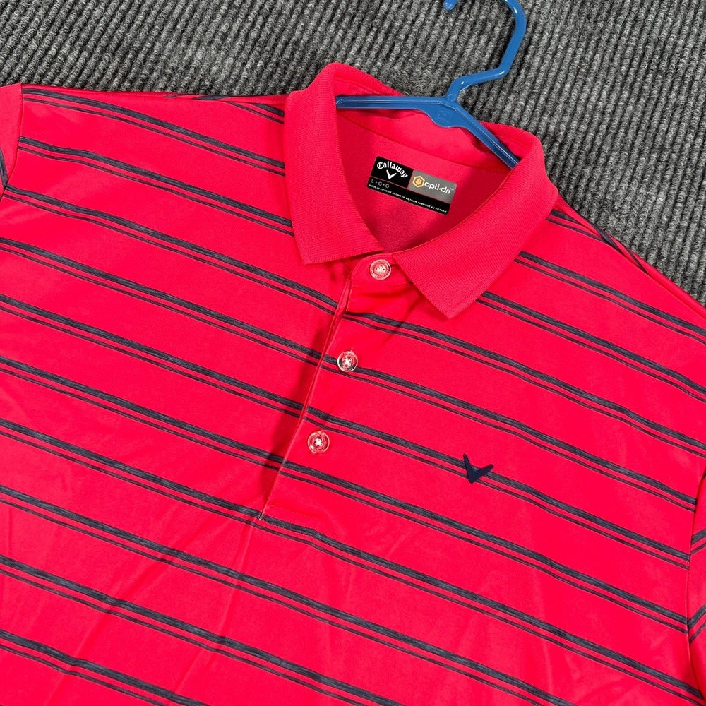 Callaway Polo Shirt Mens Large Pink Striped Short Sleeve Golf Performance